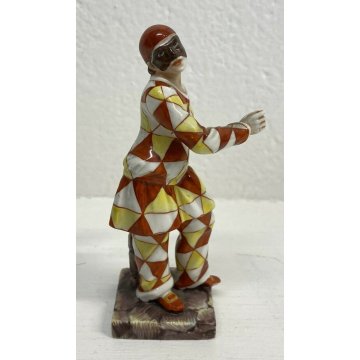 SCULTURA ARLECCHINO PORCELLANA DIPINTA A MANO DOCCIA GINORI PRIMI 900 MASCHERINA