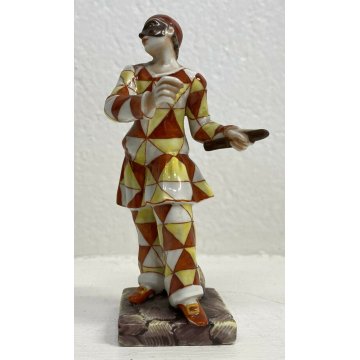 SCULTURA ARLECCHINO PORCELLANA DIPINTA A MANO DOCCIA GINORI PRIMI 900 MASCHERINA