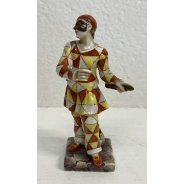 SCULTURA ARLECCHINO PORCELLANA DIPINTA A MANO DOCCIA GINORI PRIMI 900 MASCHERINA