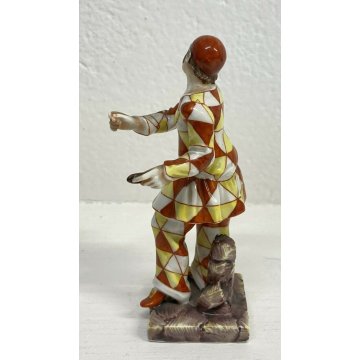 SCULTURA ARLECCHINO PORCELLANA DIPINTA A MANO DOCCIA GINORI PRIMI 900 MASCHERINA