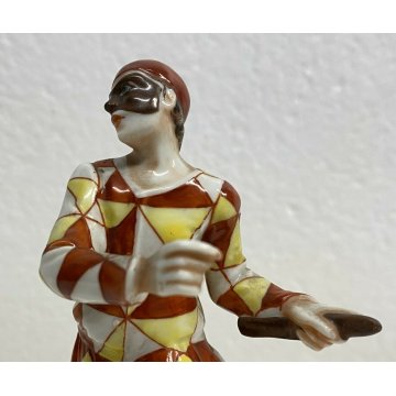 SCULTURA ARLECCHINO PORCELLANA DIPINTA A MANO DOCCIA GINORI PRIMI 900 MASCHERINA
