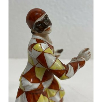 SCULTURA ARLECCHINO PORCELLANA DIPINTA A MANO DOCCIA GINORI PRIMI 900 MASCHERINA