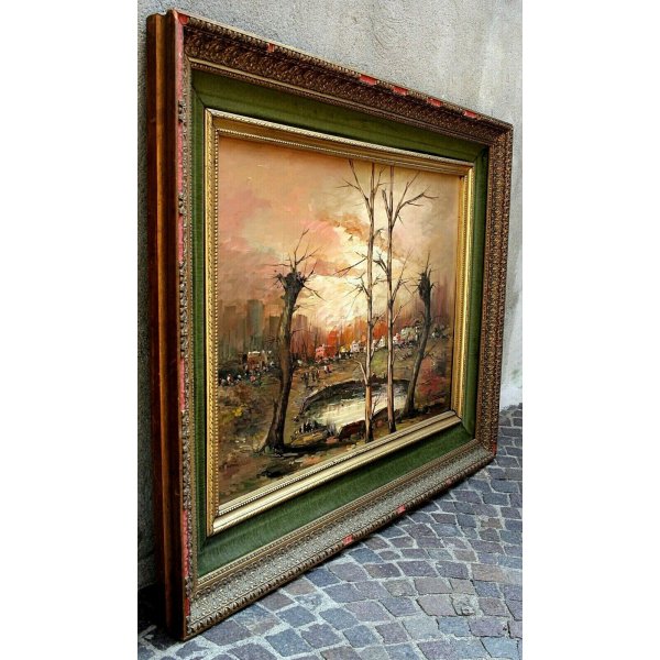 quadro dipinto a olio su tela grande paesaggio marina con cornice stile  antico