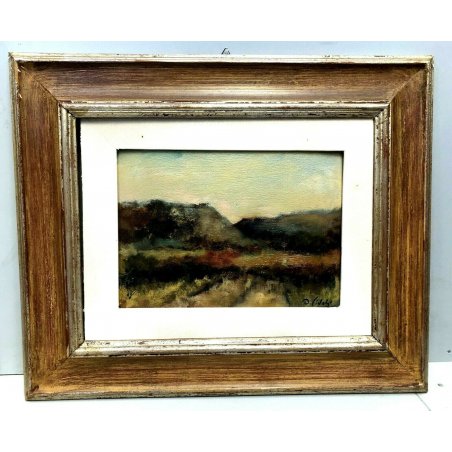 ANTICO QUADRO OLIO TAVOLA A. Sidoli Paesaggio Abruzzese BRUGHIERA COLLINE 1974