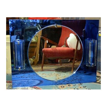 SPECCHIERA SPECCHIO DESIGN VECA BLU LUCI LAMPADA 2 APPLIQUES 1960 FONTANA ARTE 