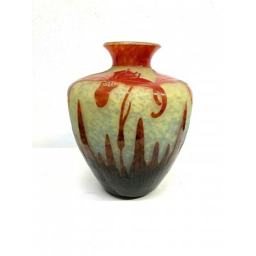 ANTICO VASO Le Verre Français ART DECO' DECORO CAMMEO Orchidee FRANCIA ANNI '20