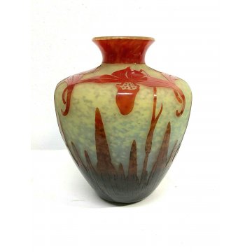 ANTICO VASO Le Verre Français ART DECO' DECORO CAMMEO Orchidee FRANCIA ANNI '20