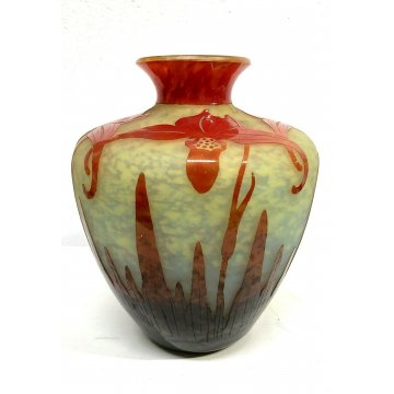 ANTICO VASO Le Verre Français ART DECO' DECORO CAMMEO Orchidee FRANCIA ANNI '20