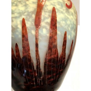 ANTICO VASO Le Verre Français ART DECO' DECORO CAMMEO Orchidee FRANCIA ANNI '20