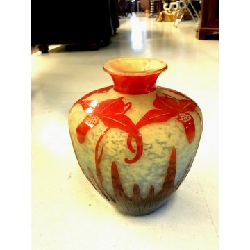ANTICO VASO Le Verre Français ART DECO' DECORO CAMMEO Orchidee FRANCIA ANNI '20