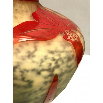 ANTICO VASO Le Verre Français ART DECO' DECORO CAMMEO Orchidee FRANCIA ANNI '20