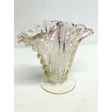 PICCOLO VASO Conchiglia DESIGN Barovier Toso '50 VETRO MURANO CORDONATO Rosa Oro