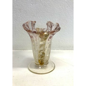PICCOLO VASO Conchiglia DESIGN Barovier Toso '50 VETRO MURANO CORDONATO Rosa Oro