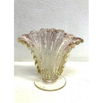 PICCOLO VASO Conchiglia DESIGN Barovier Toso '50 VETRO MURANO CORDONATO Rosa Oro