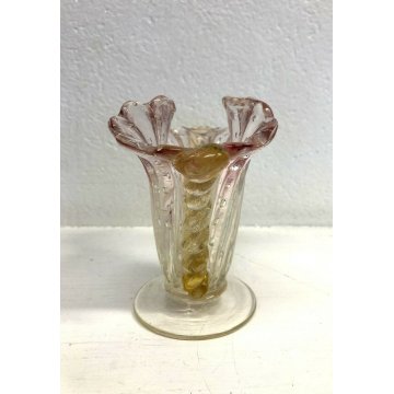 PICCOLO VASO Conchiglia DESIGN Barovier Toso '50 VETRO MURANO CORDONATO Rosa Oro