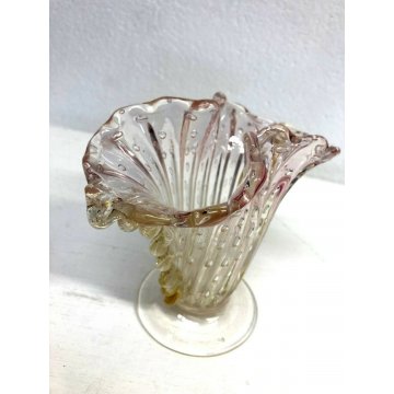 PICCOLO VASO Conchiglia DESIGN Barovier Toso '50 VETRO MURANO CORDONATO Rosa Oro
