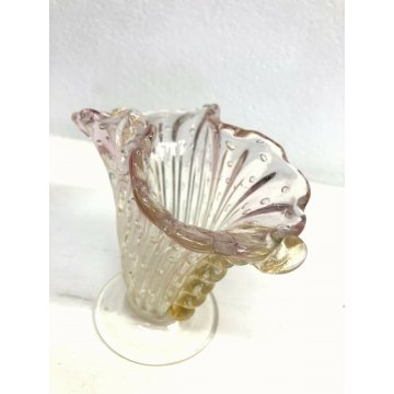 PICCOLO VASO Conchiglia DESIGN Barovier Toso '50 VETRO MURANO CORDONATO Rosa Oro