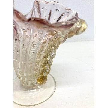PICCOLO VASO Conchiglia DESIGN Barovier Toso '50 VETRO MURANO CORDONATO Rosa Oro