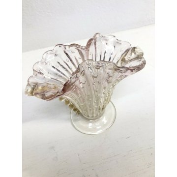 PICCOLO VASO Conchiglia DESIGN Barovier Toso '50 VETRO MURANO CORDONATO Rosa Oro