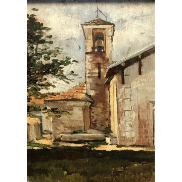 ANTICO DIPINTO OLIO TAVOLA CHIESA EREMO S. Salvatore sopra Massino '900 FIRMATO Omero Solaro