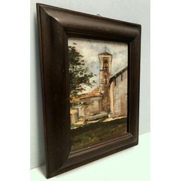 ANTICO DIPINTO OLIO TAVOLA CHIESA EREMO S. Salvatore sopra Massino '900 FIRMATO Omero Solaro