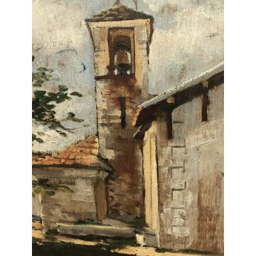 ANTICO DIPINTO OLIO TAVOLA CHIESA EREMO S. Salvatore sopra Massino '900 FIRMATO Omero Solaro
