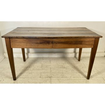 ANTICO TAVOLO RETTANGOLARE LEGNO NOCE 1800 BIGLIA TAVOLINO OLD 2 CASSETTI EPOCA 
