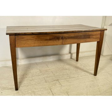 ANTICO TAVOLO RETTANGOLARE LEGNO NOCE 1800 BIGLIA TAVOLINO OLD 2 CASSETTI EPOCA 