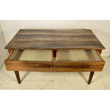 ANTICO TAVOLO RETTANGOLARE LEGNO NOCE 1800 BIGLIA TAVOLINO OLD 2 CASSETTI EPOCA 