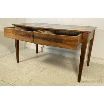 ANTICO TAVOLO RETTANGOLARE LEGNO NOCE 1800 BIGLIA TAVOLINO OLD 2 CASSETTI EPOCA 