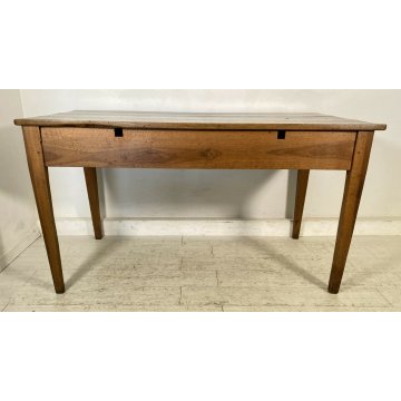 ANTICO TAVOLO RETTANGOLARE LEGNO NOCE 1800 BIGLIA TAVOLINO OLD 2 CASSETTI EPOCA 