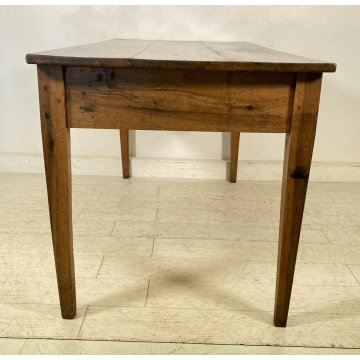 ANTICO TAVOLO RETTANGOLARE LEGNO NOCE 1800 BIGLIA TAVOLINO OLD 2 CASSETTI EPOCA 