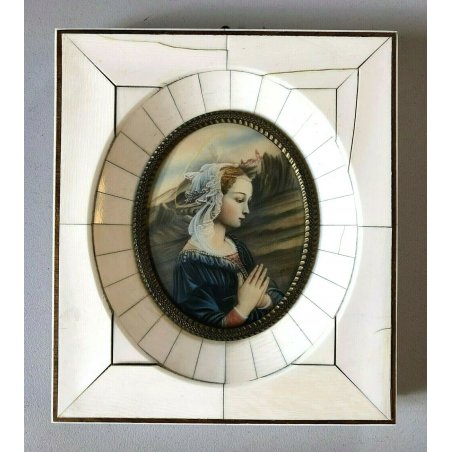 ANTICA MINIATURA RIPRODUZIONE RITRATTO MADONNA IN PREGHIERA F. Lippi PAESAGGIO