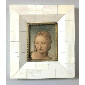 ANTICO PICCOLO QUADRO MINIATURA RITRATTO MADONNA CARDELLINO CORNICE  AVORIOLINA