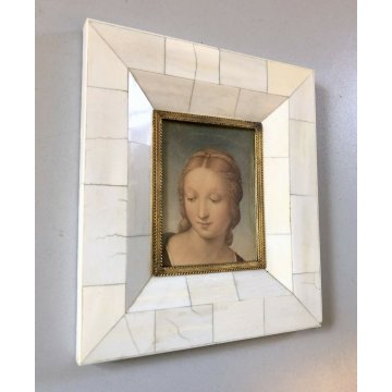 ANTICO PICCOLO QUADRO MINIATURA RITRATTO MADONNA CARDELLINO CORNICE AVORIOLINA