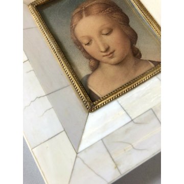 ANTICO PICCOLO QUADRO MINIATURA RITRATTO MADONNA CARDELLINO CORNICE AVORIOLINA
