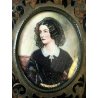 ANTICO DIPINTO MINIATURA OLIO RITRATTO Lola Montes CORNICE VITTORIANA INTARSIATA
