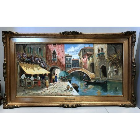 QUADRO DIPINTO OLIO Marcantonio Sarego SCORCIO VENEZIA MERCATO CANALE GONDOLA 50