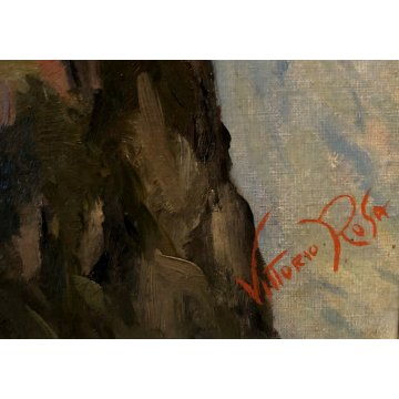 ANTICO QUADRO OLIO Vittorio Rosa VEDUTA MOTTARONE CUSIO LAGO MAGGIORE ORTA '54