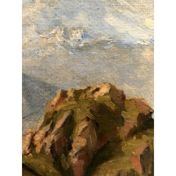 ANTICO QUADRO OLIO Vittorio Rosa VEDUTA MOTTARONE CUSIO LAGO MAGGIORE ORTA '54