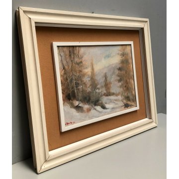 ANTICO QUADRO OLIO Vittorio Rosa VEDUTA INVERNALE MOTTARONE BOSCHI ABETI NEVE 54