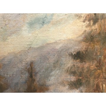 ANTICO QUADRO OLIO Vittorio Rosa VEDUTA INVERNALE MOTTARONE BOSCHI ABETI NEVE 54
