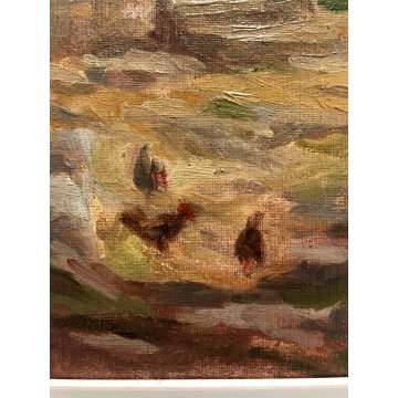 ANTICO QUADRO OLIO Vittorio Rosa VEDUTA SCORCIO BAITE MOTTARONE ALPEGGIO GALLINE