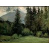 ANTICO QUADRO DIPINTO Arnaldo Ronchi PAESAGGIO MONTANO ALPI BOSCO ABETI 1954