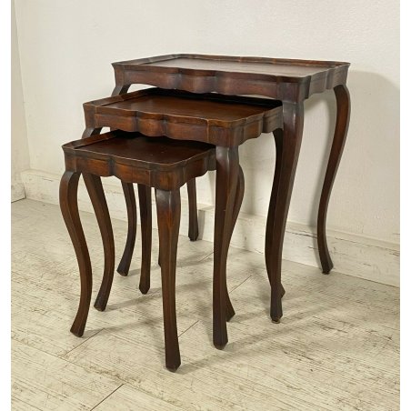SET 3 TAVOLINI SALOTTO ANTICHI LEGNO NOCE PRIMI 1900 STILE FIORENTINO TRIS TABLE