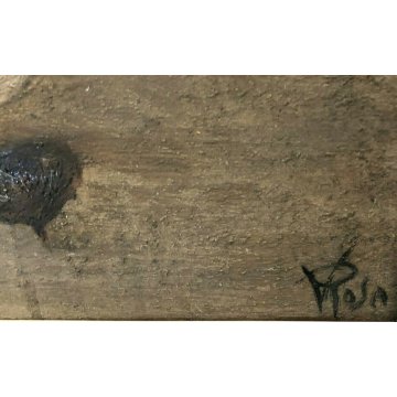 ANTICO QUADRO OLIO Vittorio Rosa NATURA MORTA FRUTTA FUNGHI CASTAGNE AUTUNNO 900