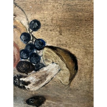 ANTICO QUADRO OLIO Vittorio Rosa NATURA MORTA FRUTTA FUNGHI CASTAGNE AUTUNNO 900
