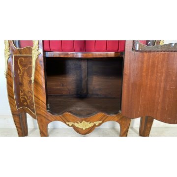 ANTICA VETRINA LEGNO OTTONE INTARSIATA IMPIALLACCIATA VETRI BOMBATI 2 RIPIANI 