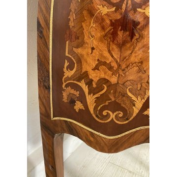 ANTICA VETRINA LEGNO OTTONE INTARSIATA IMPIALLACCIATA VETRI BOMBATI 2 RIPIANI 