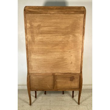 ANTICA VETRINA LEGNO OTTONE INTARSIATA IMPIALLACCIATA VETRI BOMBATI 2 RIPIANI 